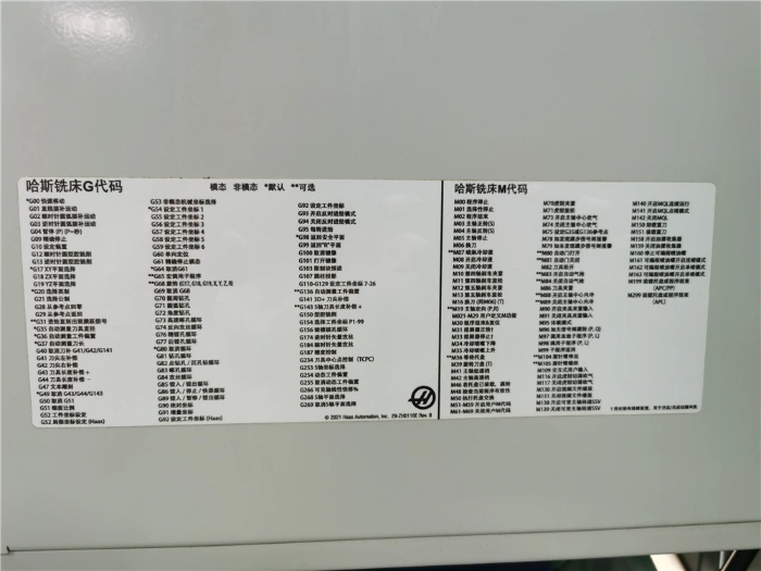hass cnc machine g/m code description