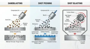 Sandblasting vs Shot Peening vs Shot Blasting