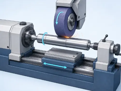 Schéma de principe de la rectification cylindrique