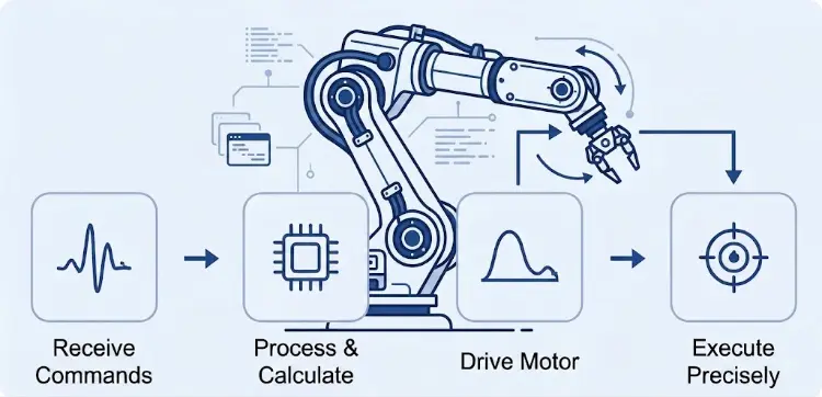 Industrial robotic arm motion control workflow diagram