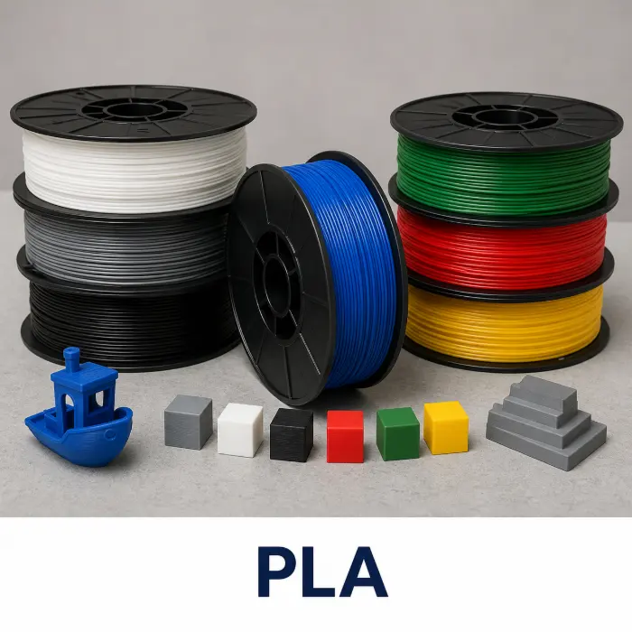 PLA material and sample parts for 3D printing