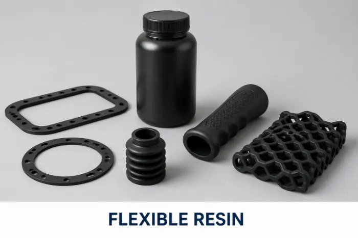 Flexible Resin material and sample parts for 3D printing