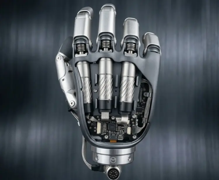 Precision robotic hand with internal actuators and mechanical components