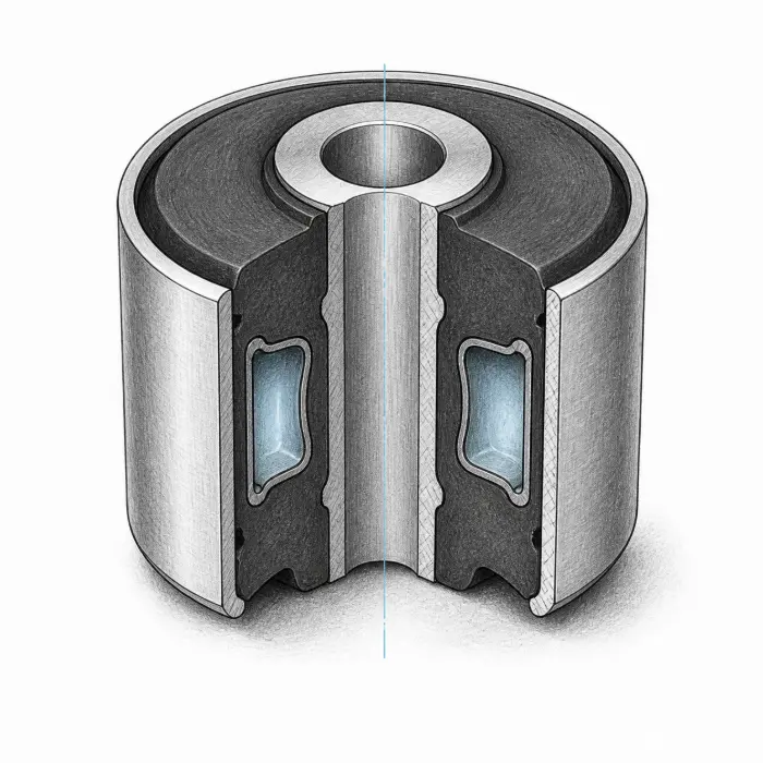 Rubber and hydraulic bushing structure
