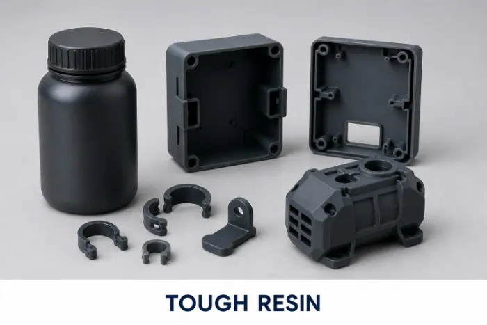 Tough Resin material and sample parts for 3D printing