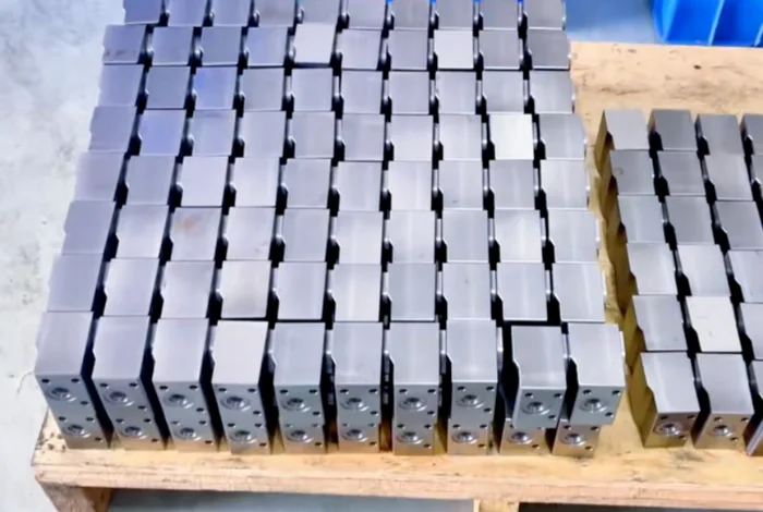 Repeat batch of machined hydraulic valve blocks