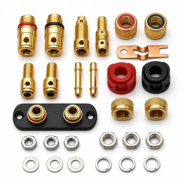 Collection of CNC-machined speaker terminal components