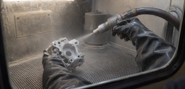 Sandblasting a precision aluminum part