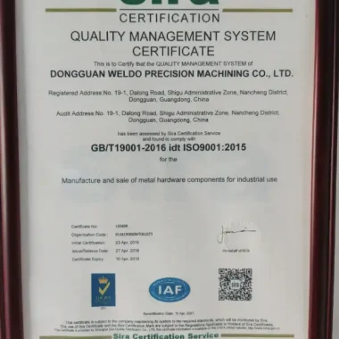 iso 9001:2015 for weldo machining
